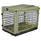 Pet Gear Deluxe Steel Pet Dog Safety Indoor / Outdoor Collapsible Crate with Bolster Pad - Small/Sage