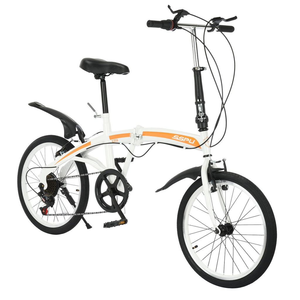 VKEKIEO 20 In., Adult Folding Bicycle for Men and Women, 7 Speed Road and Mountain Bike, White