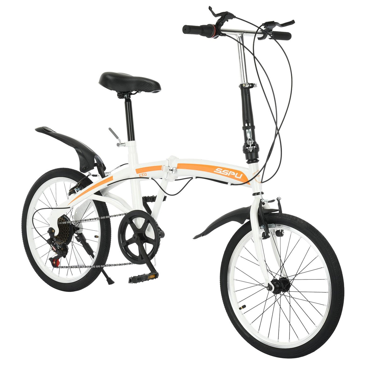 VKEKIEO 20 In., Adult Folding Bicycle for Men and Women, 7 Speed Road and Mountain Bike, White