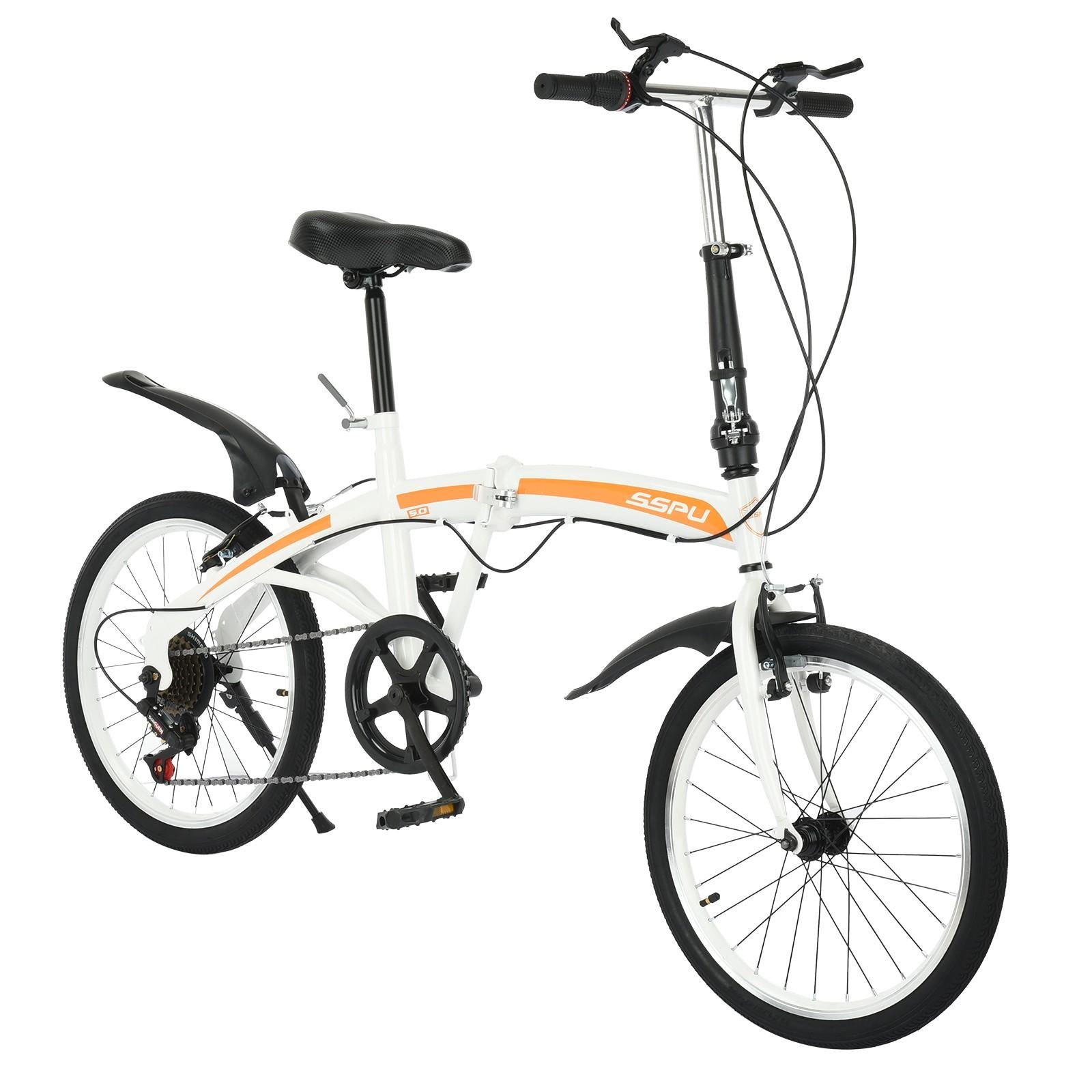 VKEKIEO 20 In., Adult Folding Bicycle for Men and Women, 7 Speed Road and Mountain Bike, White