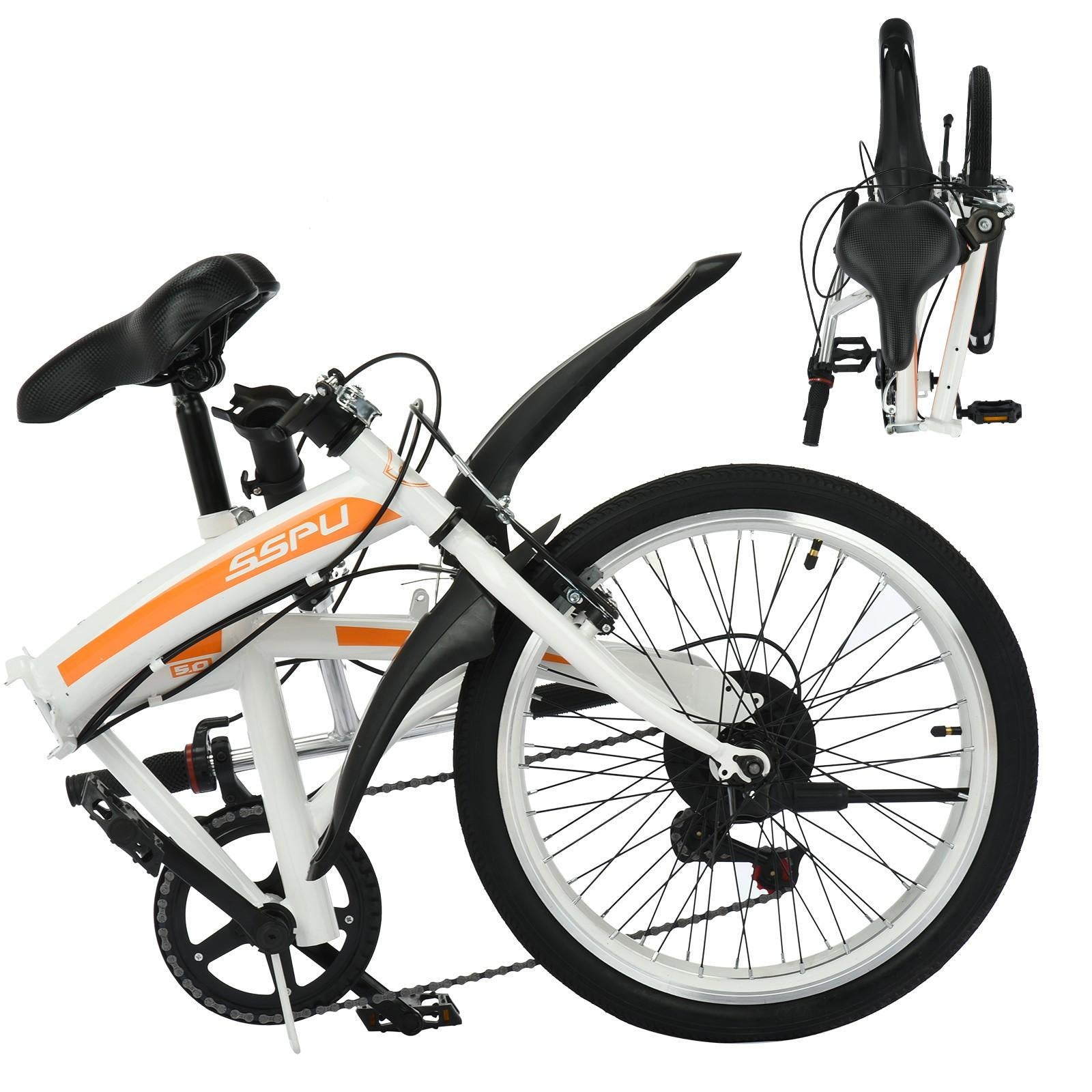 VKEKIEO 20 In., Adult Folding Bicycle for Men and Women, 7 Speed Road and Mountain Bike, White