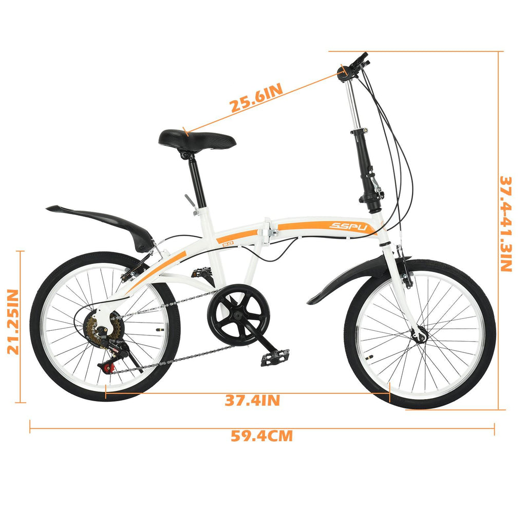 VKEKIEO 20 In., Adult Folding Bicycle for Men and Women, 7 Speed Road and Mountain Bike, White