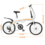 VKEKIEO 20 In., Adult Folding Bicycle for Men and Women, 7 Speed Road and Mountain Bike, White