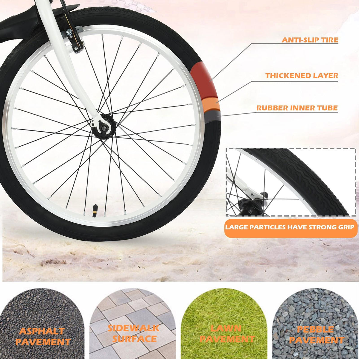 VKEKIEO 20 In., Adult Folding Bicycle for Men and Women, 7 Speed Road and Mountain Bike, White
