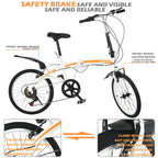 VKEKIEO 20 In., Adult Folding Bicycle for Men and Women, 7 Speed Road and Mountain Bike, White