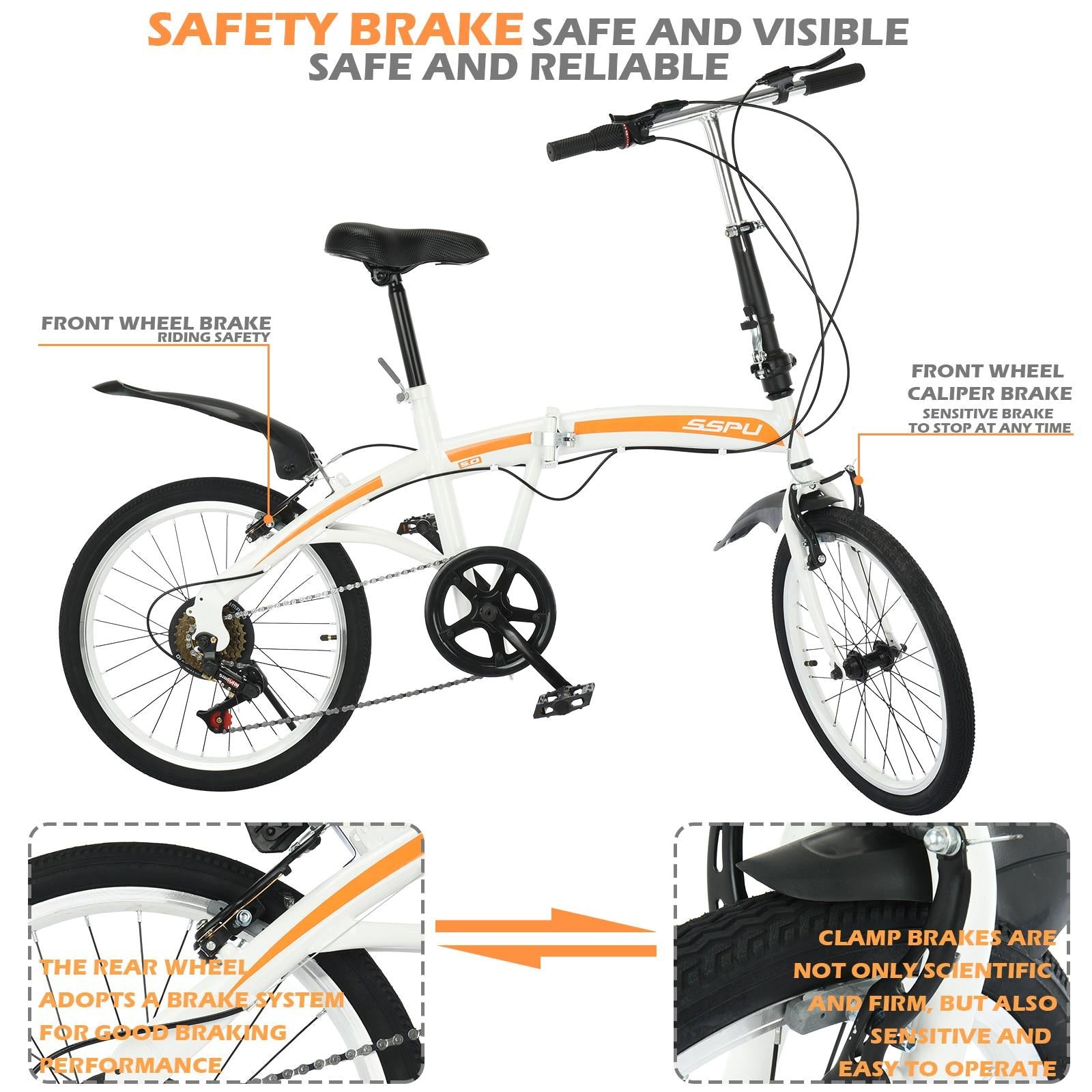 VKEKIEO 20 In., Adult Folding Bicycle for Men and Women, 7 Speed Road and Mountain Bike, White
