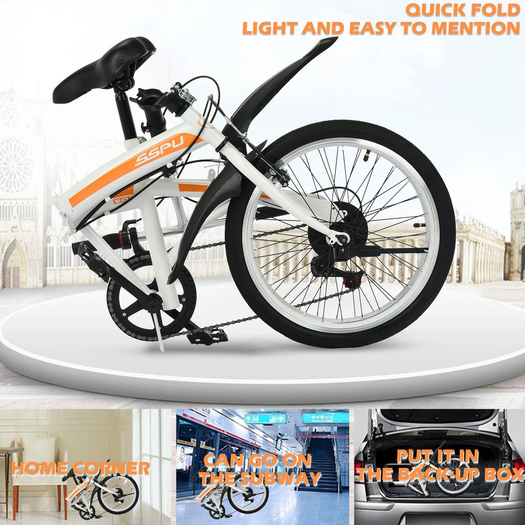 VKEKIEO 20 In., Adult Folding Bicycle for Men and Women, 7 Speed Road and Mountain Bike, White