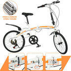 VKEKIEO 20 In., Adult Folding Bicycle for Men and Women, 7 Speed Road and Mountain Bike, White