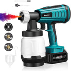 cordless paint sprayer, seesii hvlp electric portable paint spray gun battery powered brushless with 3 spray patterns ideal for home interior exterior