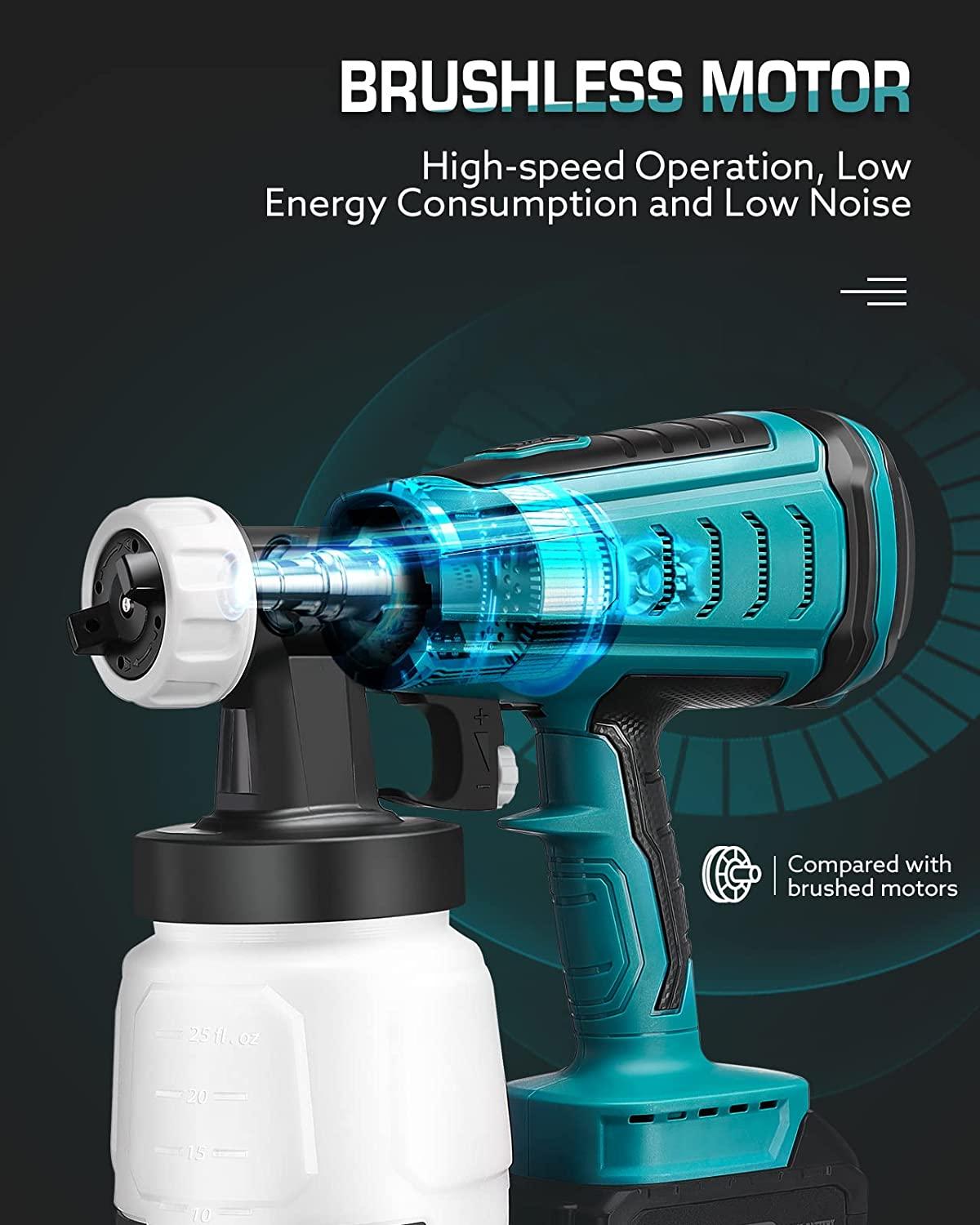 cordless paint sprayer, seesii hvlp electric portable paint spray gun battery powered brushless with 3 spray patterns ideal for home interior exterior