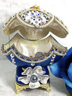 FaberUNIQUE Russian Home Decor FaberEgg Christmas Ornament House Warming Gift for Newly Wed MUSIC SILVER HANDCRAFTED Real FaberEgg Diamond Ball Necklace Bracelet Earring er Gift set