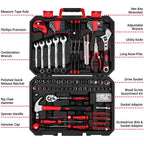 Tool Set:158 Piece Home Tool Kit, Household Basic Repair Tool Set Comes with Plastic StoraCase-Red