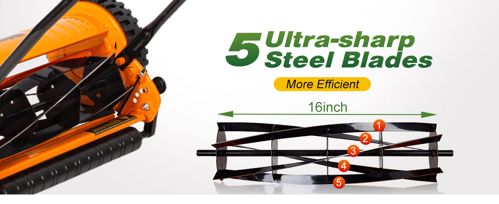 Manual Reel Lawn Mower with Grass Catcher, 16-Inch Cutting Width | 16-inch cutting width for efficient yard care, manual push mower with 7.9-gallon grass collection bag for quiet, clean mowing