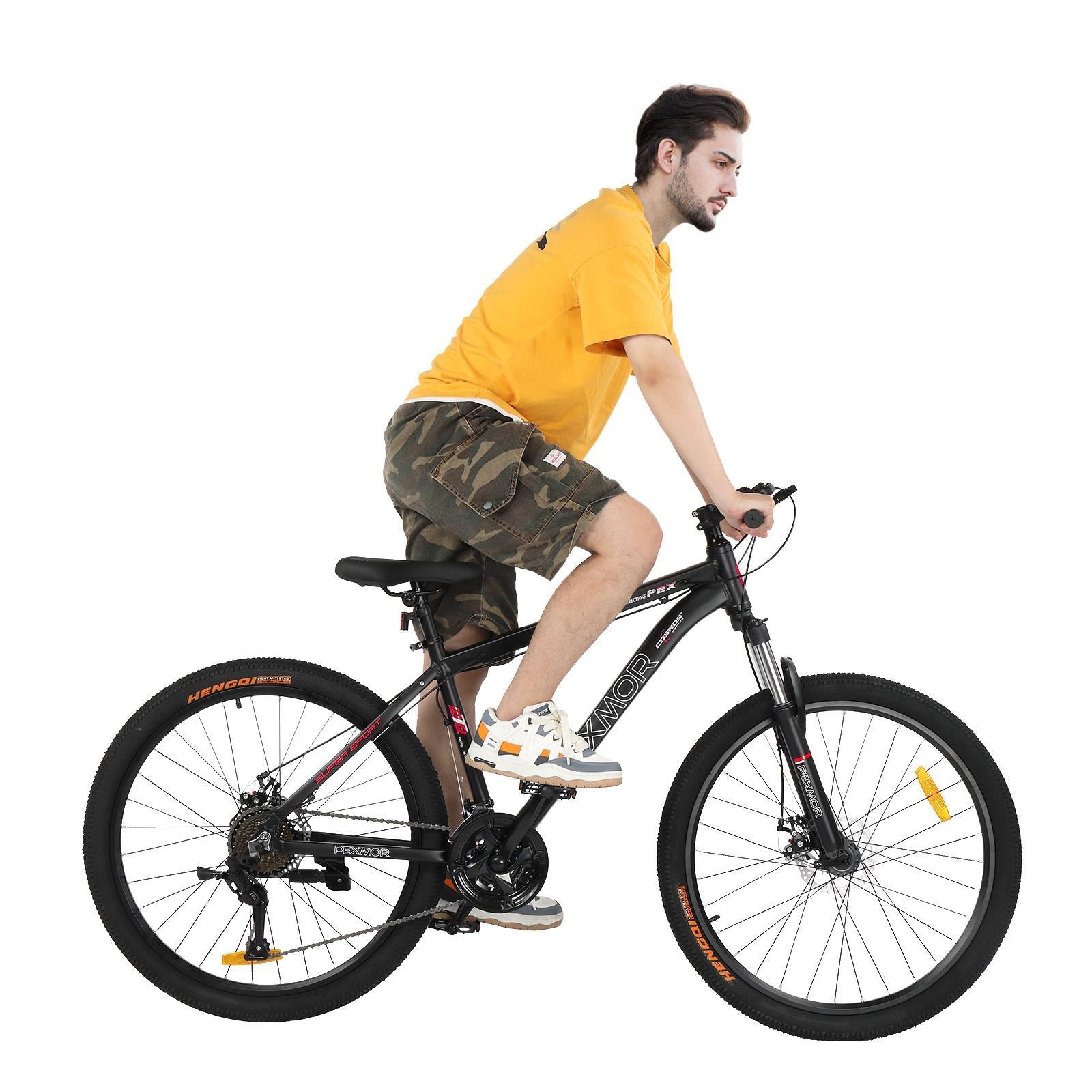 PEXMOR 26" Mountain Bike, 27 Speed Outdoor Cycling Road Bike, with Aluminum Alloy Frame, Black/Red