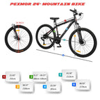 PEXMOR 26" Mountain Bike, 27 Speed Outdoor Cycling Road Bike, with Aluminum Alloy Frame, Black/Red