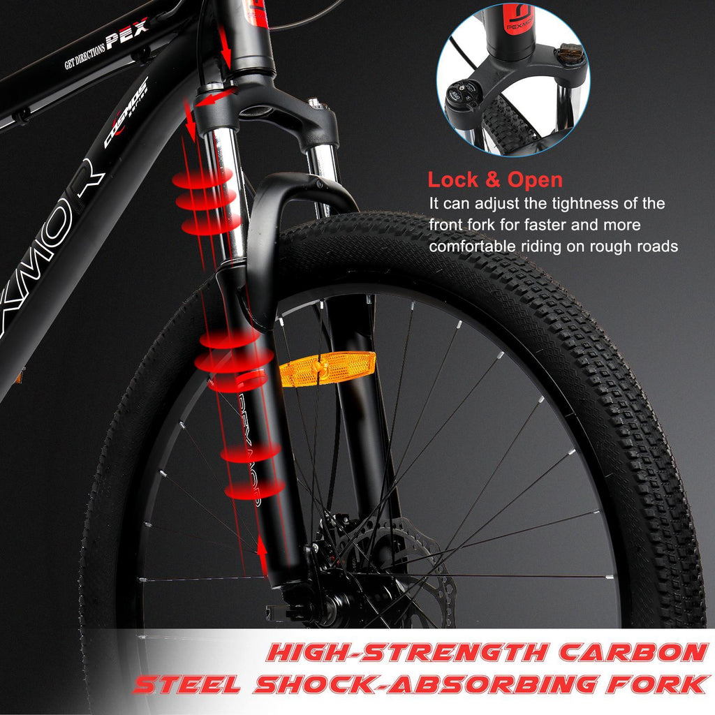 PEXMOR 26" Mountain Bike, 27 Speed Outdoor Cycling Road Bike, with Aluminum Alloy Frame, Black/Red