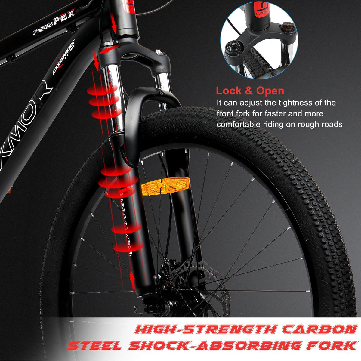 PEXMOR 26" Mountain Bike, 27 Speed Outdoor Cycling Road Bike, with Aluminum Alloy Frame, Black/Red
