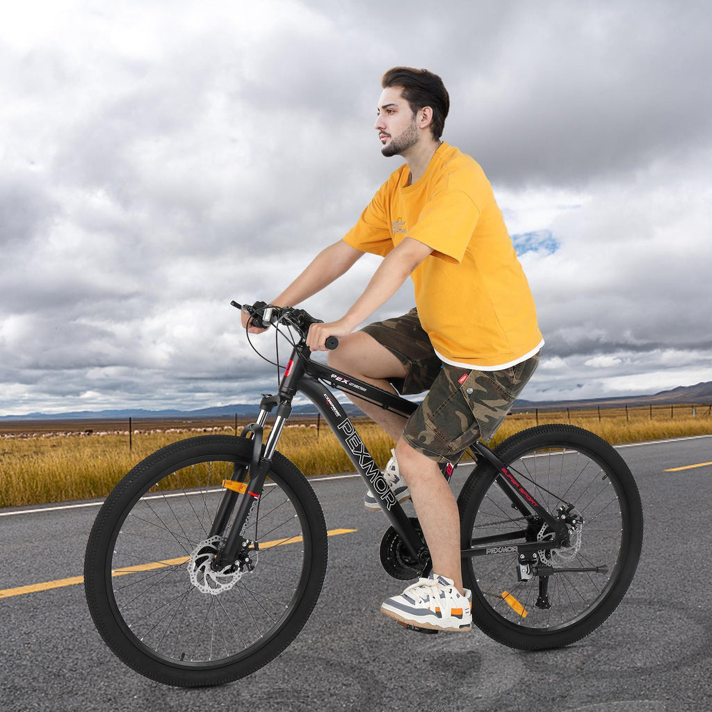 PEXMOR 26" Mountain Bike, 27 Speed Outdoor Cycling Road Bike, with Aluminum Alloy Frame, Black/Red