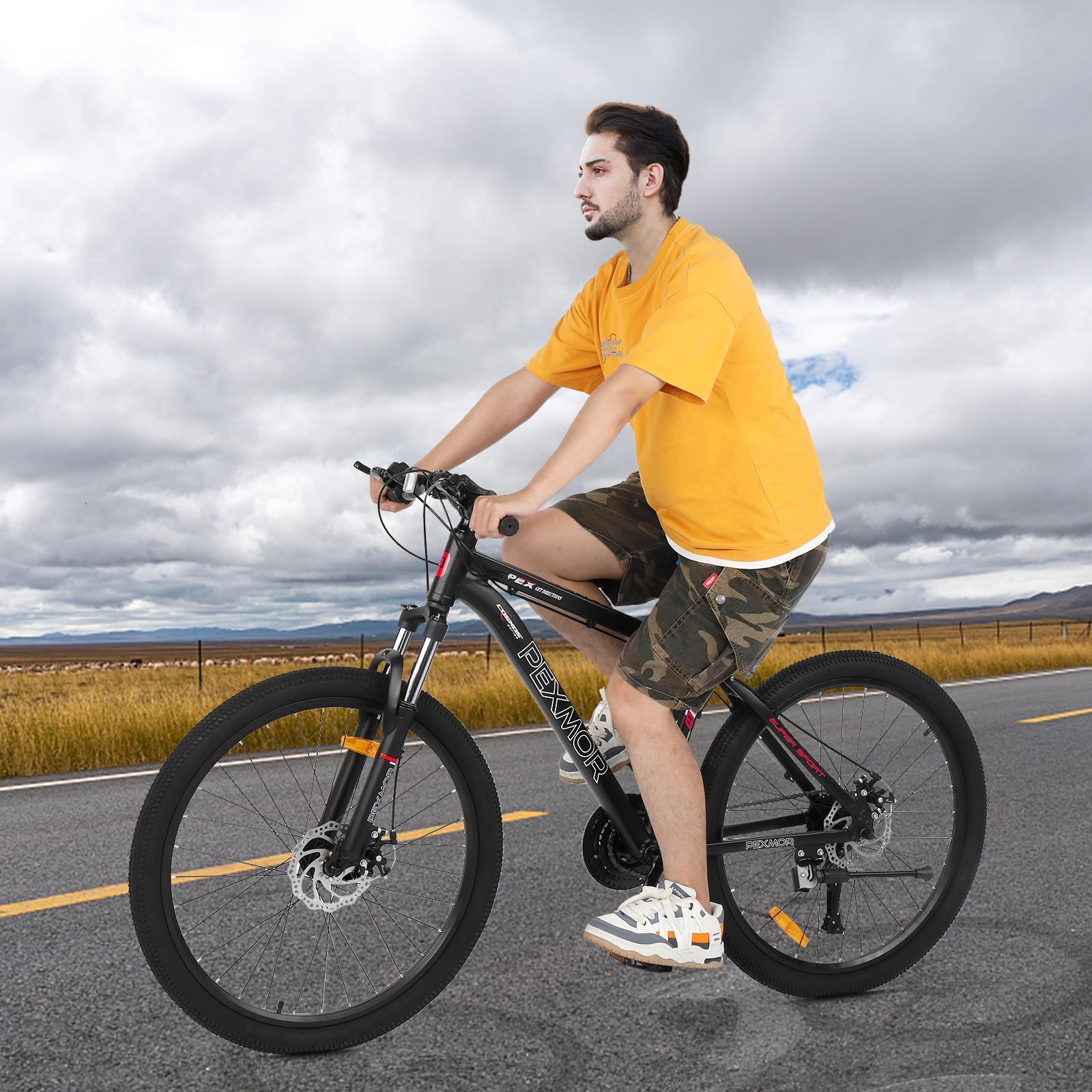PEXMOR 26" Mountain Bike, 27 Speed Outdoor Cycling Road Bike, with Aluminum Alloy Frame, Black/Red