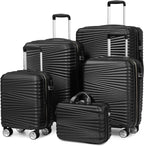 Luggage 5 Piece Sets, LARVENDER Hard Shell Luggage Set Expandable Carry on Luggage Suitcase with Spinner Wheels Durable Lightweight Travel Set for Men Women(14/18/20/24/28, Black)