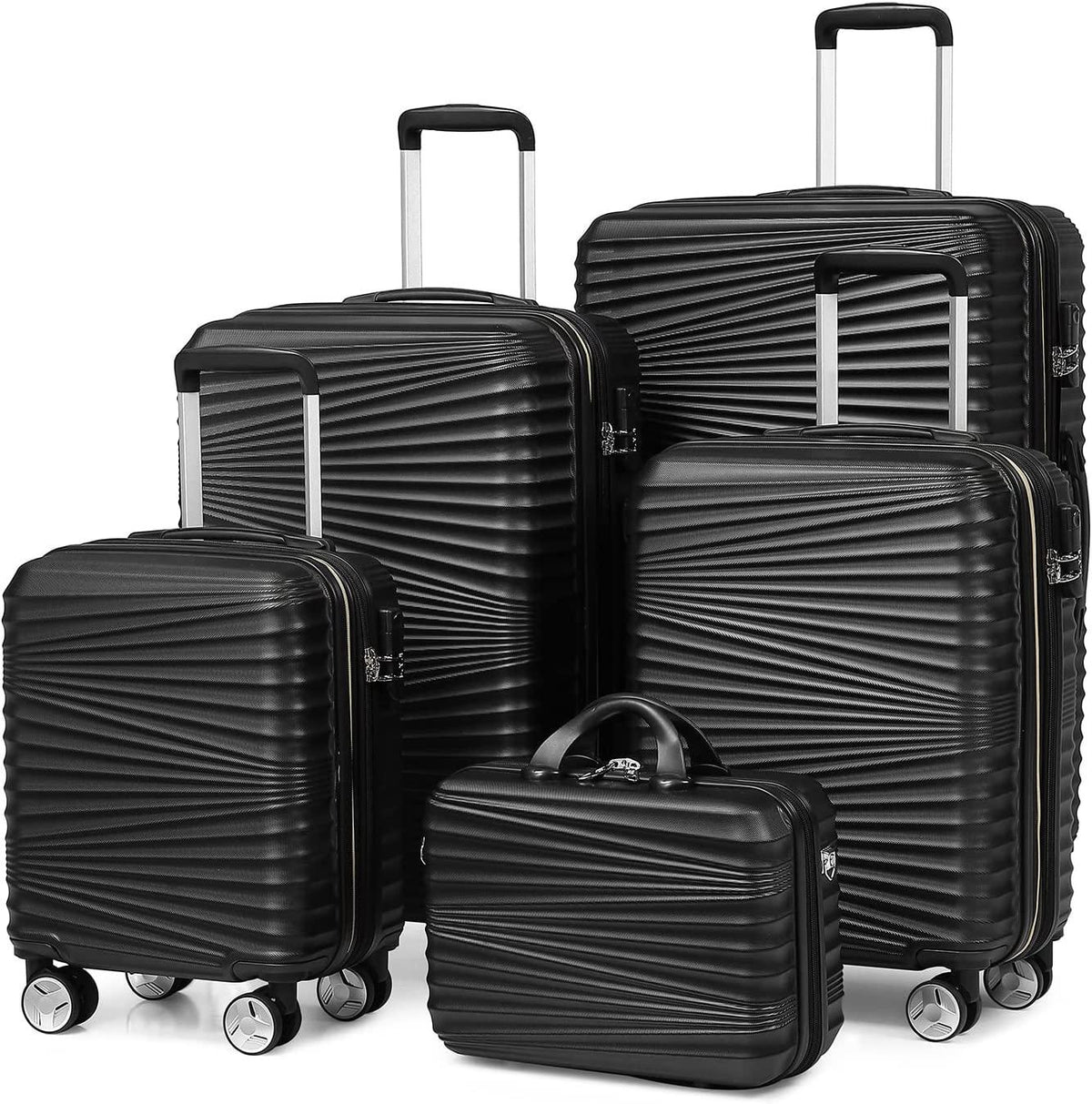 Luggage 5 Piece Sets, LARVENDER Hard Shell Luggage Set Expandable Carry on Luggage Suitcase with Spinner Wheels Durable Lightweight Travel Set for Men Women(14/18/20/24/28, Black)