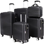 Luggage 5 Piece Sets, LARVENDER Hard Shell Luggage Set Expandable Carry on Luggage Suitcase with Spinner Wheels Durable Lightweight Travel Set for Men Women(14/18/20/24/28, Black)
