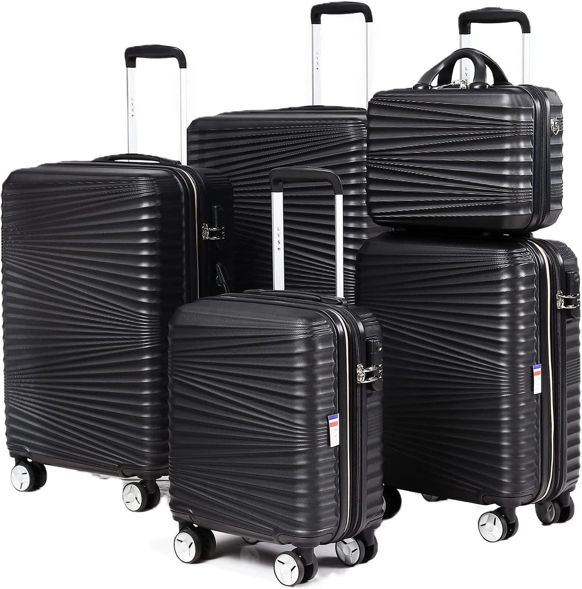 Luggage 5 Piece Sets, LARVENDER Hard Shell Luggage Set Expandable Carry on Luggage Suitcase with Spinner Wheels Durable Lightweight Travel Set for Men Women(14/18/20/24/28, Black)