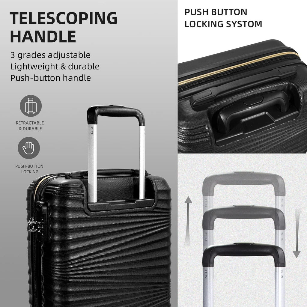Luggage 5 Piece Sets, LARVENDER Hard Shell Luggage Set Expandable Carry on Luggage Suitcase with Spinner Wheels Durable Lightweight Travel Set for Men Women(14/18/20/24/28, Black)