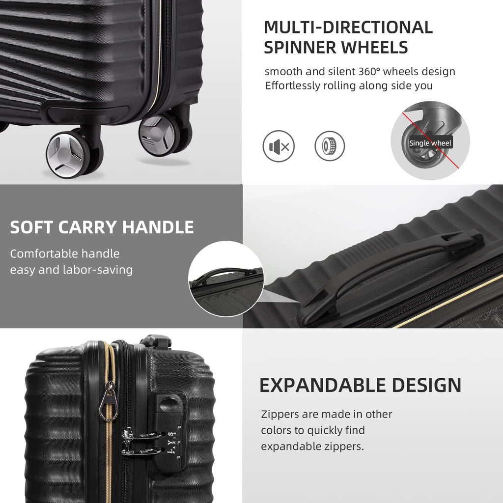 Luggage 5 Piece Sets, Hard Shell Luggage Set Expandable Carry on Luggage Suitcase with Spinner Wheels Durable Lightweight Travel Set for Men Women(14/18/20/24/28, Black)