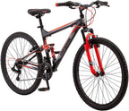 Mongoose Status 2.2 Mens and Womens Mountain Bike, 26-Inch Wheels, 21-Speed Shifters, Aluminum Frame, Front Suspension,a Black/Red