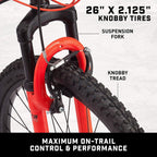 Mongoose Status 2.2 Mens and Womens Mountain Bike, 26-Inch Wheels, 21-Speed Shifters, Aluminum Frame, Front Suspension,a Black/Red