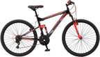 Mongoose Status 2.2 Mens and Womens Mountain Bike, 26-Inch Wheels, 21-Speed Shifters, Aluminum Frame, Front Suspension,a Black/Red