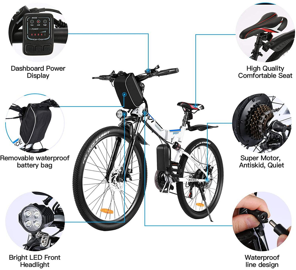 VIVI Folding Electric Bike,350W Ebike 26inch Electric Mountain Bicycle Lightweight E-Bike,Electric Bicycles for Adults &amp;Men&amp;Women, with  21 Speed Gears