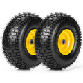 2PK 15x6.00-6nhs Lawn Mower Tires, Pneumatic Front Tire and Wheel Assemblies, 3" Centered Hub and 3/4" Bushings, 550lbs Load Capacity (Yellow)
