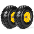 2PK 15x6.00-6nhs Lawn Mower Tires, Pneumatic Front Tire and Wheel Assemblies, 3" Centered Hub and 3/4" Bushings, 550lbs Load Capacity (Yellow)