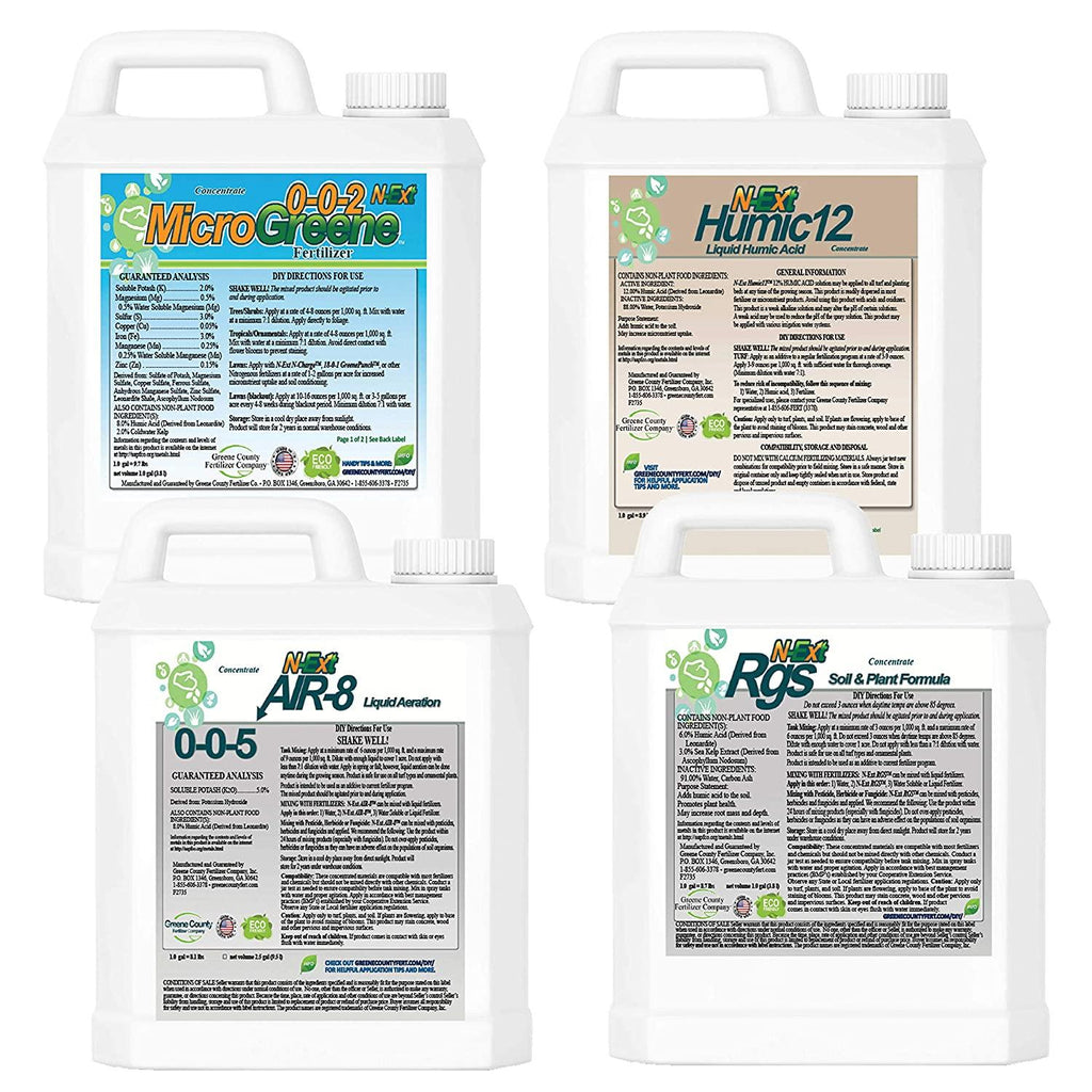 n-ext bio-stimulant liquid fertilizer by greene county fertilizer - 4 gallons - humic acid for lawns - sea kelp - root growth stimulant (rgs)