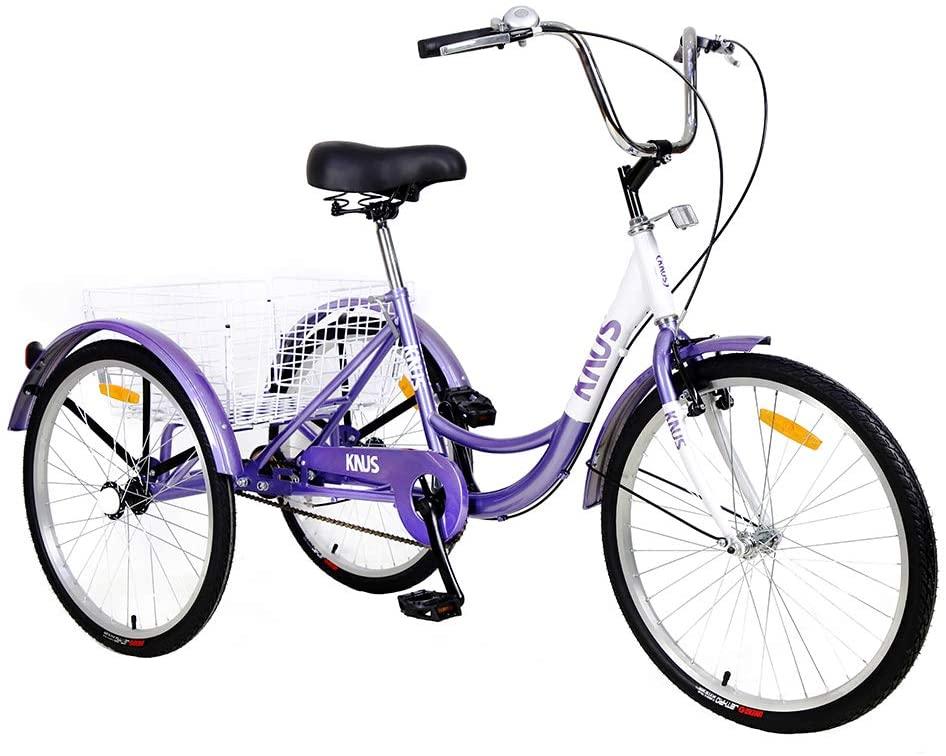 MEGHNA KNUS Unisex Adult Single Speed Tricycle 26 inch High Three Wheel Cruiser Bike 26-Inch Trike Wheels LarBasket for Women Men Seniors