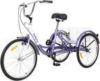 MEGHNA KNUS Unisex Adult Single Speed Tricycle 26 inch High Three Wheel Cruiser Bike 26-Inch Trike Wheels LarBasket for Women Men Seniors