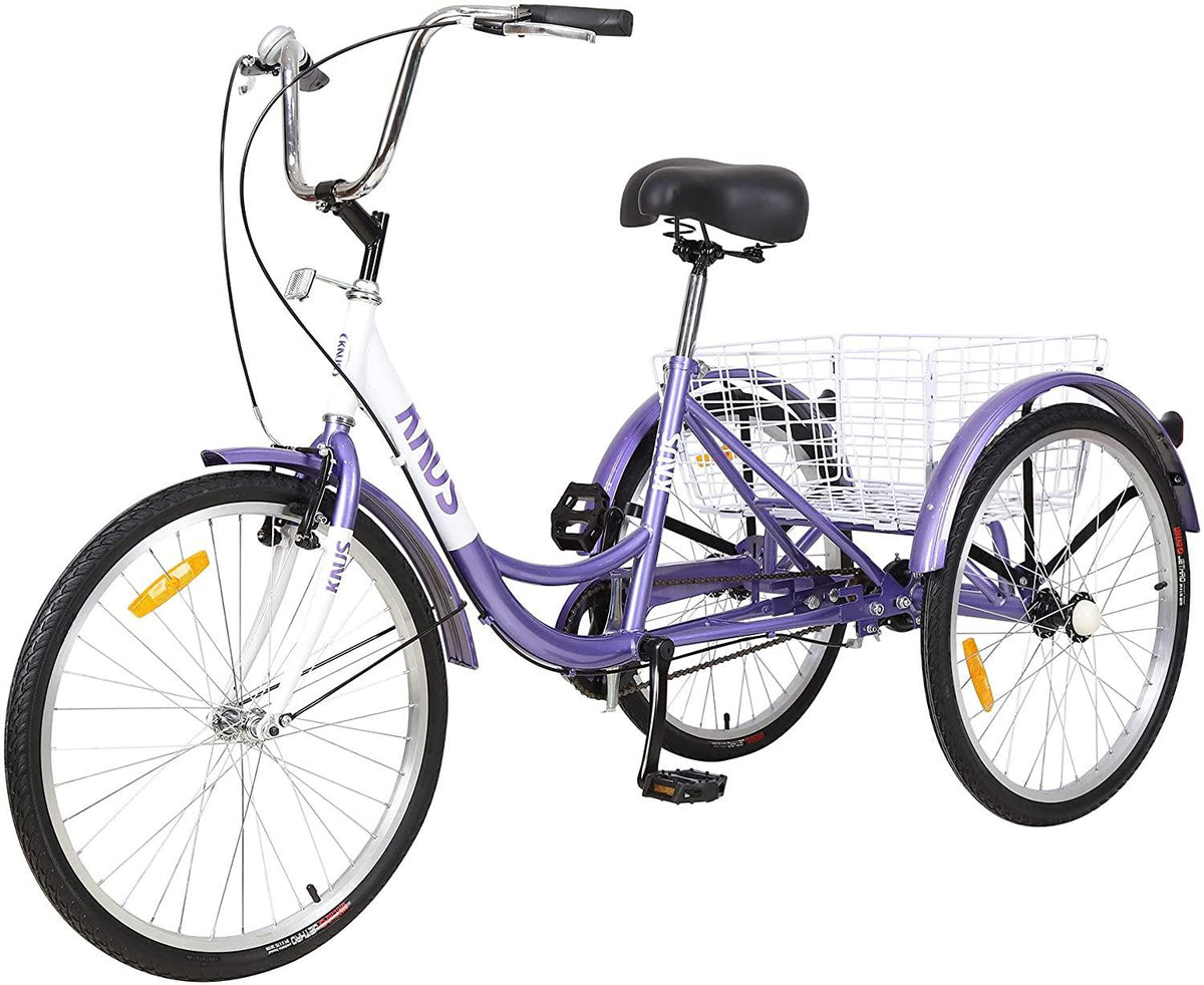 MEGHNA KNUS Unisex Adult Single Speed Tricycle 26 inch High Three Wheel Cruiser Bike 26-Inch Trike Wheels LarBasket for Women Men Seniors