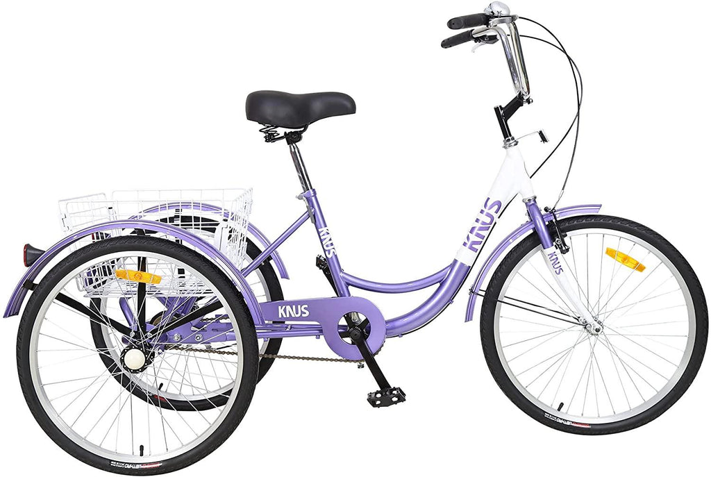 MEGHNA KNUS Unisex Adult Single Speed Tricycle 26 inch High Three Wheel Cruiser Bike 26-Inch Trike Wheels LarBasket for Women Men Seniors