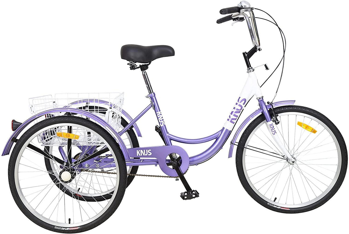 MEGHNA KNUS Unisex Adult Single Speed Tricycle 26 inch High Three Wheel Cruiser Bike 26-Inch Trike Wheels LarBasket for Women Men Seniors