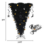Gymax 6FT Pre-lit Upside Down Black Halloween Tree Artificial Christmas Tree
