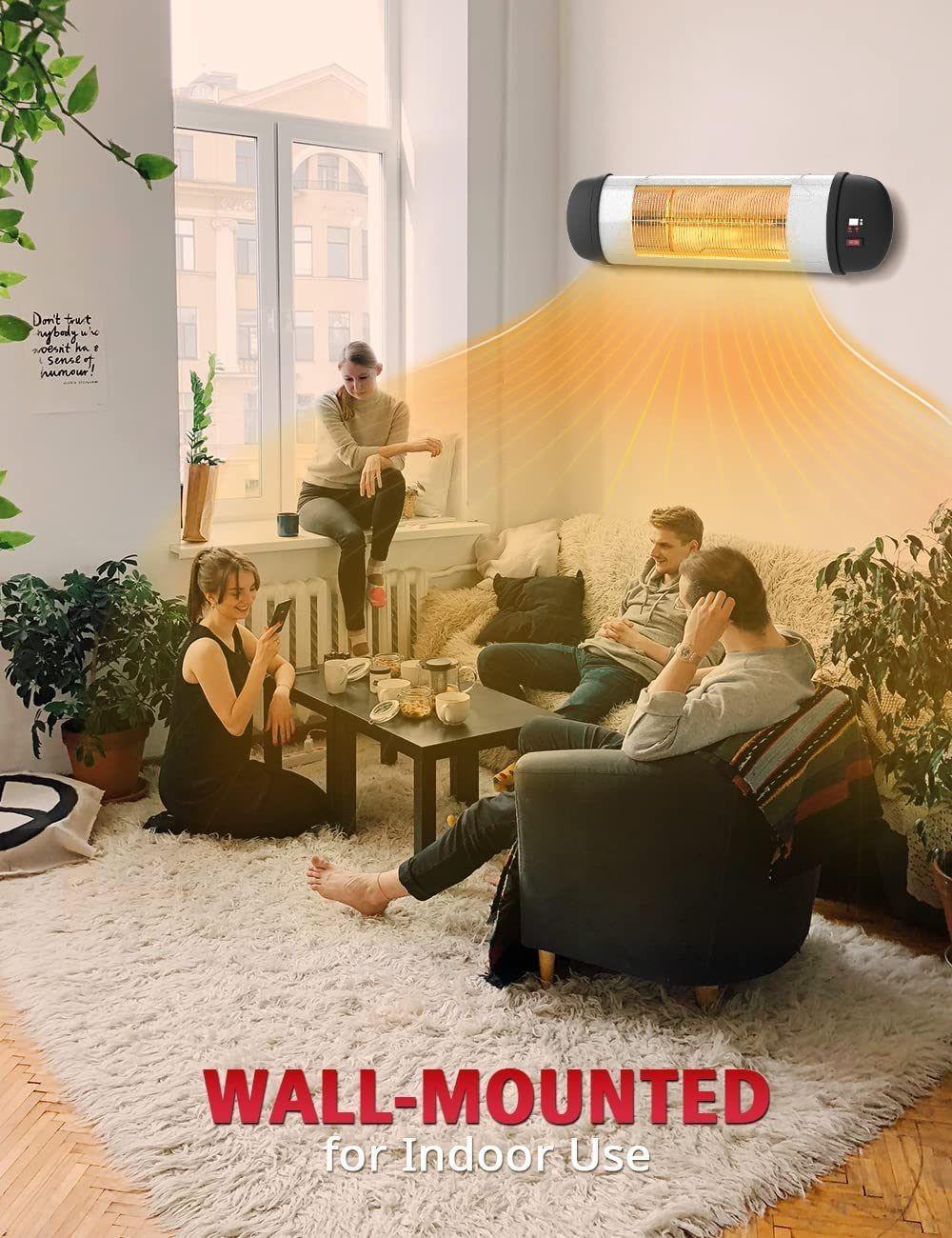 Patio Heater - Electric Infrared Heater, Outdoor Space Heater, Standing/Wall Heater for Outdoor/Indoor