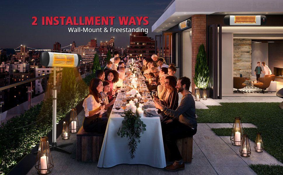Patio Heater - Electric Infrared Heater, Outdoor Space Heater, Standing/Wall Heater for Outdoor/Indoor