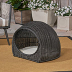 Christopher Knight Home Hayes Outdoor Wicker Igloo Pet Bed with Cushion, Black and Beige