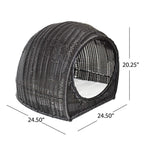 Christopher Knight Home Hayes Outdoor Wicker Igloo Pet Bed with Cushion, Black and Beige