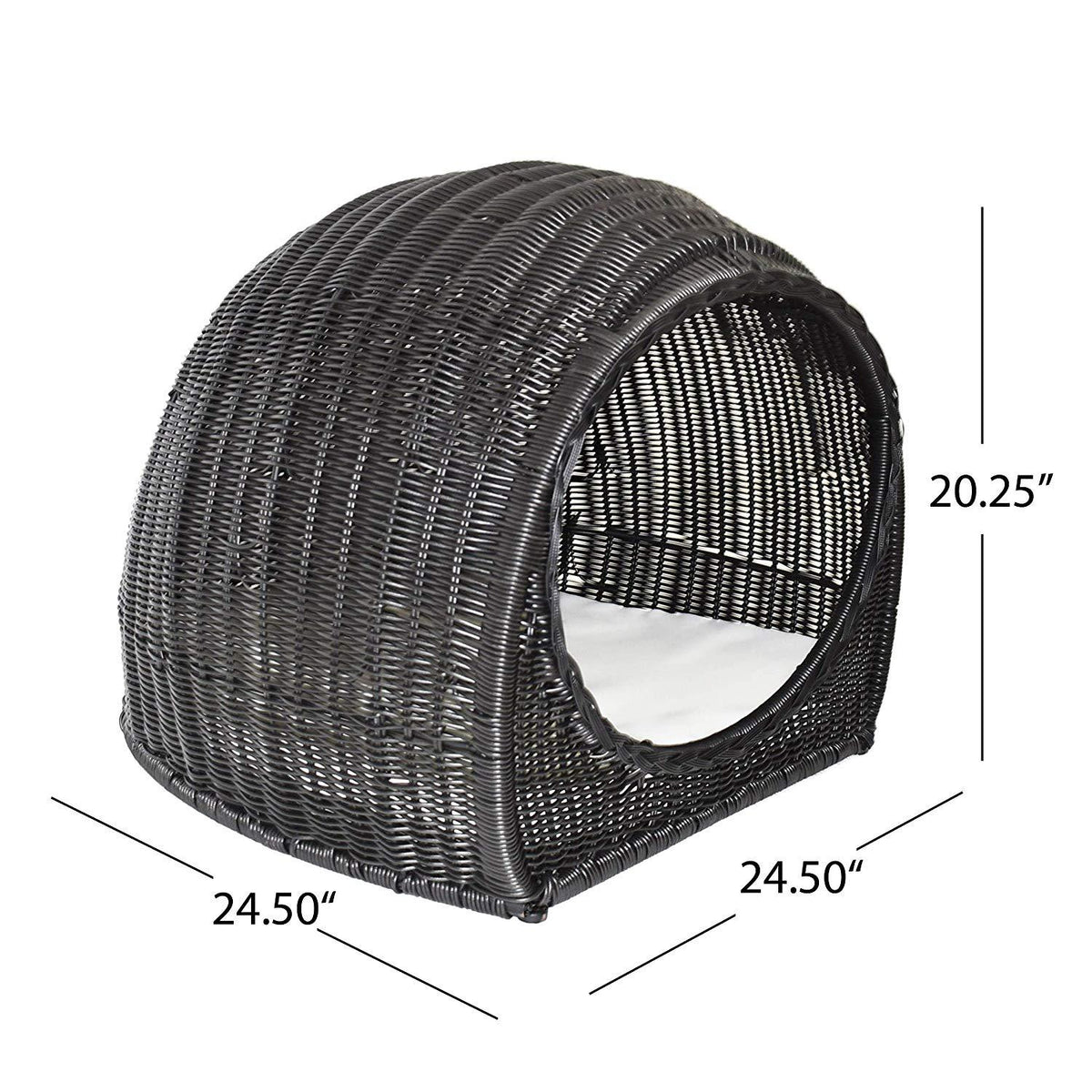 Christopher Knight Home Hayes Outdoor Wicker Igloo Pet Bed with Cushion, Black and Beige