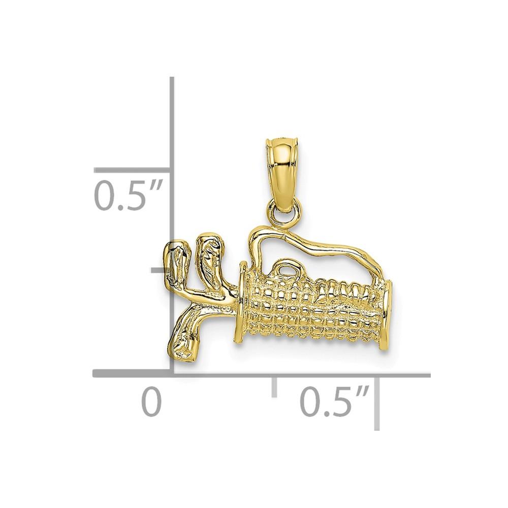 10K Yellow Gold Textured Engraved Golf Bag Charm (12.8 mm X 15.2 mm)