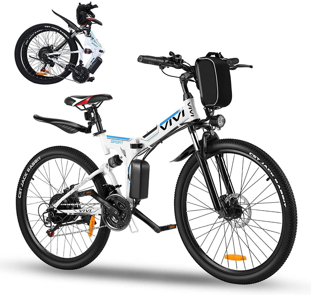 Vivi 26" Folding Electric Bike,350W Electric Mountain Bike,Adults Ebike with Removable 36V 8Ah Battery, 21 Speed Electric Bikes for Adults,Double Shock Absorption,20MPH Electric Bicycle