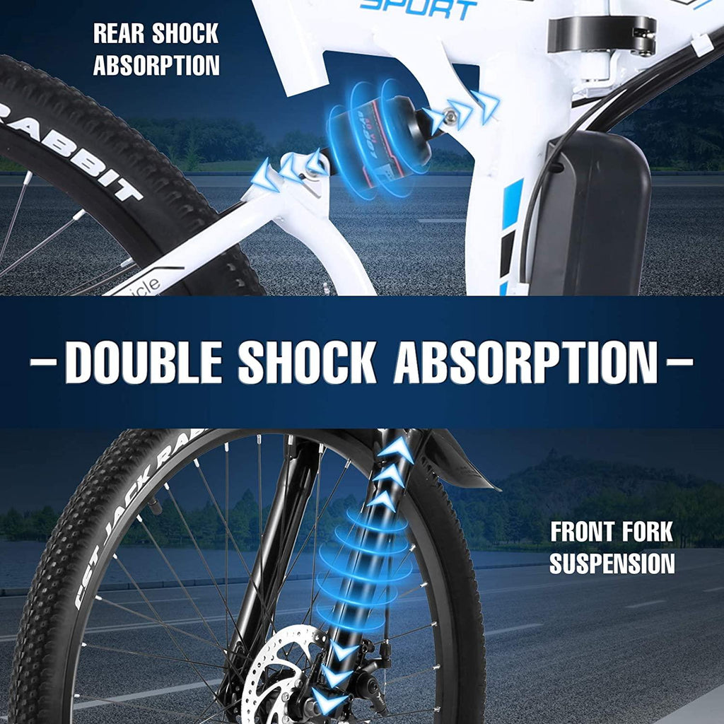 Vivi 26" Folding Electric Bike,350W Electric Mountain Bike,Adults Ebike with Removable 36V 8Ah Battery, 21 Speed Electric Bikes for Adults,Double Shock Absorption,20MPH Electric Bicycle